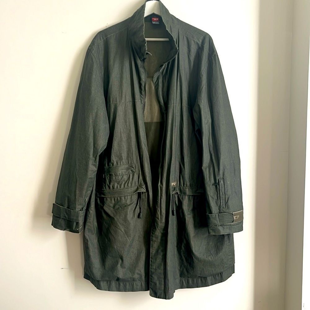 Diesel Army Green Flax/Cotton Zip Up Jacket XL